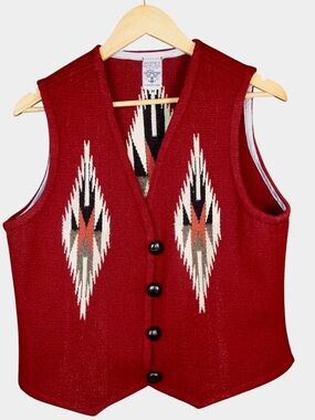 Vintage Men’s M Red Vest Woven  Ortega Family. Chimayo Handspun Wool